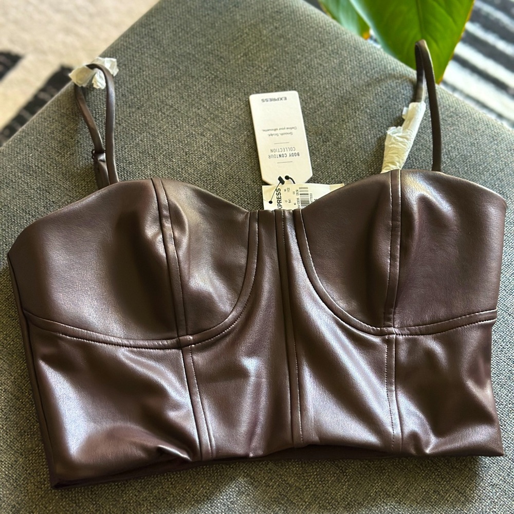Express Chocolate Faux Leather Body Contour Collection Crop Top